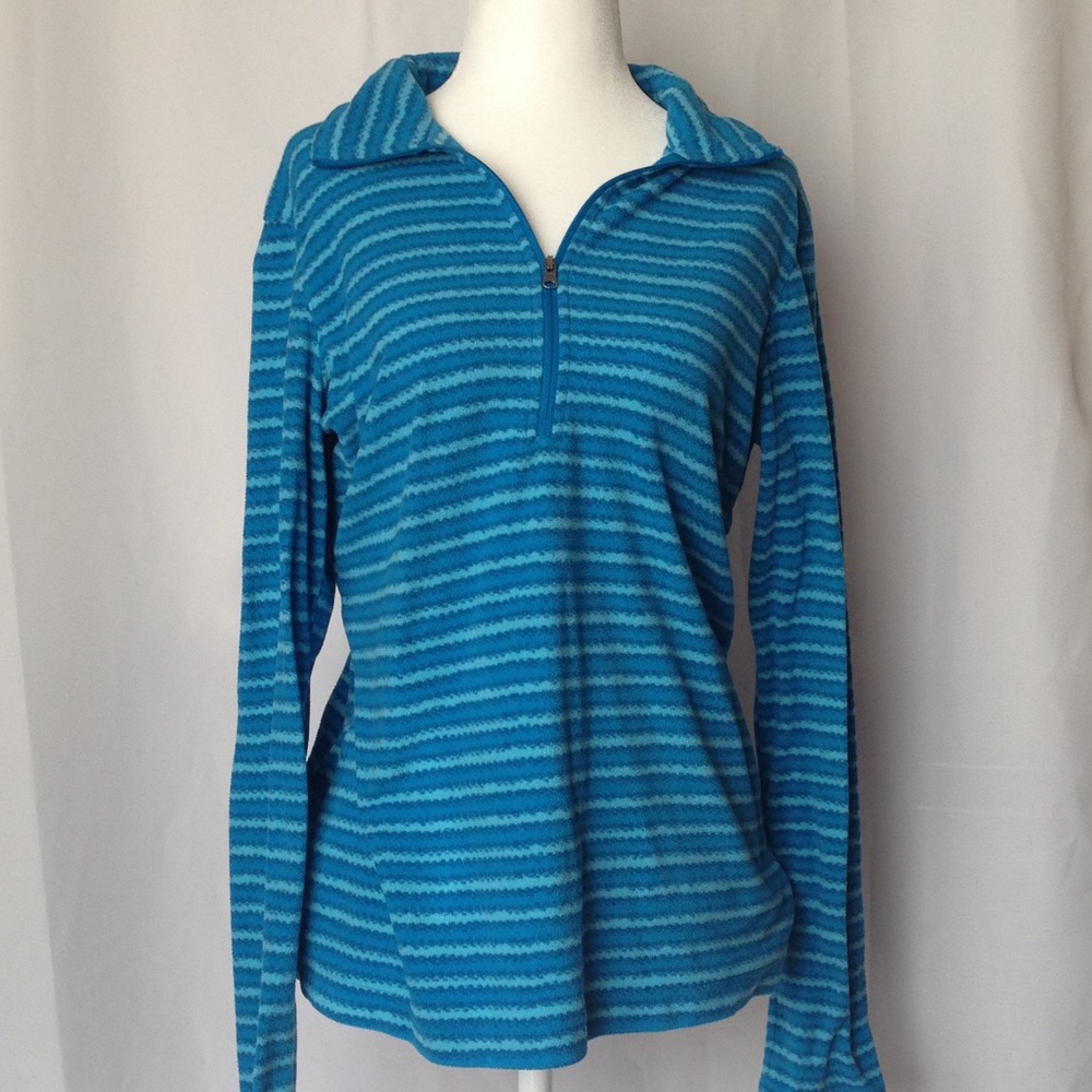 Columbia Blue Stripe Polyester Pullover, Half Zip